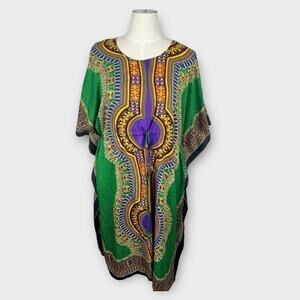 Bohemian Tribal Caftan Kaftan Muu Muu One size  Tie front Purple Yellow Green